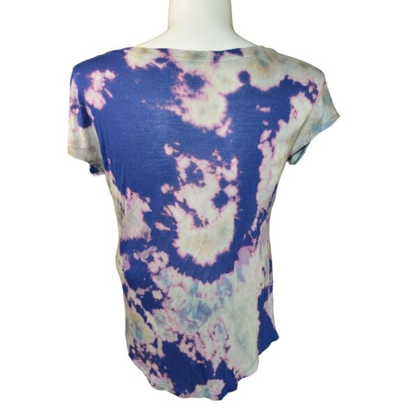 Guess V-Neck T-Shirt Tie-Dye Purple Size: L - Picture 2 of 2